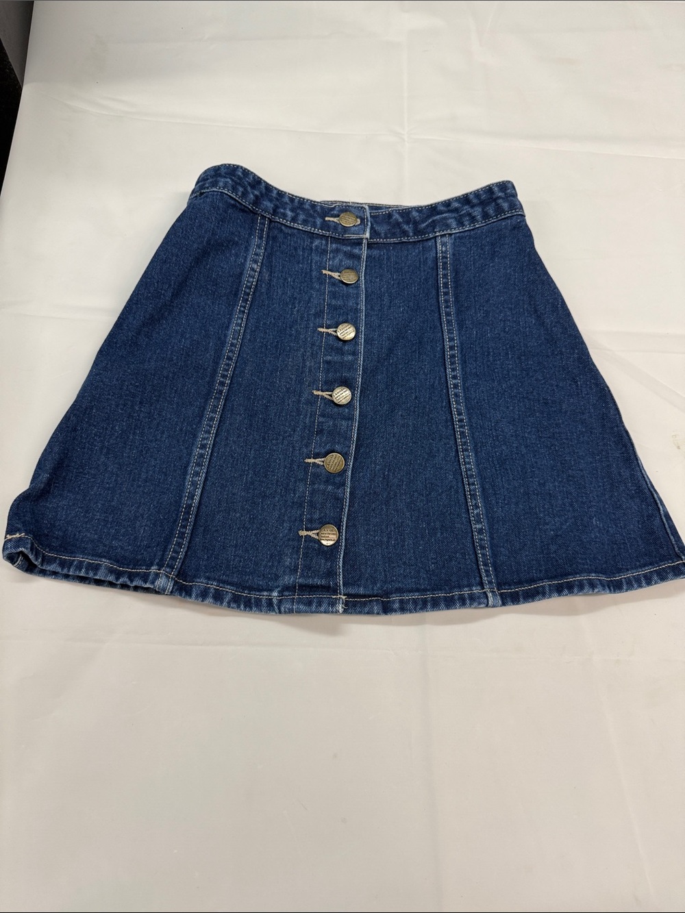 Classic Dark Blue Button-Front Denim A-Line Skirt